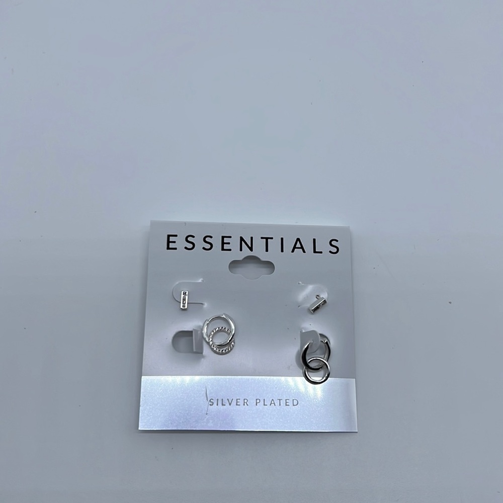 Essentials 2 Pc. Set Cz Double Loop Silver Plated… - image 1